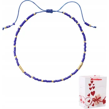 Náramek Tenký zlatý náramek s nastavitelnou délkou a modrými skleněnými korálky Miyuki Delica