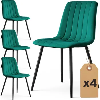 Jídelní židle Sada čtyř jídelních židlí LIVO sametové, lahvově zelené / černé nohy (4 ks)