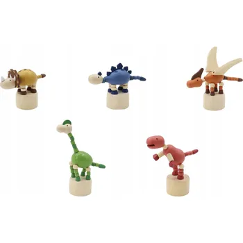 Figurka Dřevěný mačkací dinosaurus - sada 10 ks, 5 barev