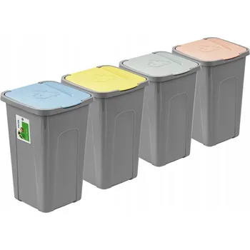Odpadkový koš 4x Koše na tříděný odpad 50L Žlutý, Zelený, Modrý, Hnědý