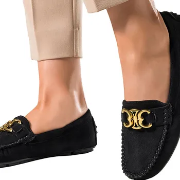 Dámské mokasíny DÁMSKÉ ČERNÉ MOKASÍNY PLOCHÉ MÓDNÍ OZDOBA LEHKÉ NAZOUVÁKY vel. 36
