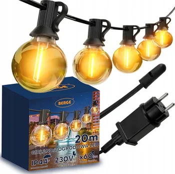 Venkovní osvětlení Zahradní girlanda, světelný řetěz LED 20m, 60 žárovek G40, venkovní, 230V