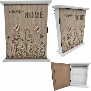 Skříňka na klíč UZAMYKATELNÁ SKŘÍŇKA NA KLÍČE S POLIČKOU A 6 HÁČKY - ZÁVĚSNÁ