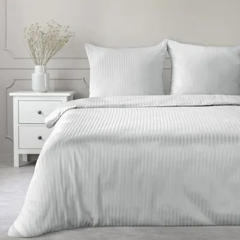 Povlečení Povlečení 220x200 cm bavlněné saténové proužkované světle šedé