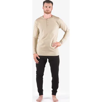 Pánská noční košile GINA 79187P Pyžamo dlouhé pánské Barva: Koňak-Černá, Velikost: XL