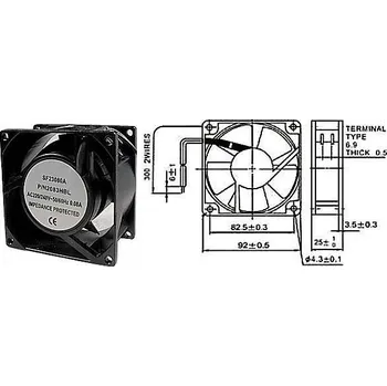 Průmyslový ventilátor Ventilátor 92x92x25mm 230V/0,08A 2250 ot/min