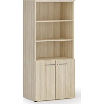 Kancelářská sestava Kombinovaná kancelářská skříň PRIMO WOOD, nízké dveře, 800 x 500 x 1781 mm, dub přírodní