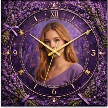 Hodiny Hodiny z vlastní fotografie – levandule - 20x20 cm / Plast / Přehnané rysy