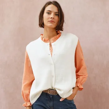 Úpletová volná vesta na knoflíky režná 50x90 cm