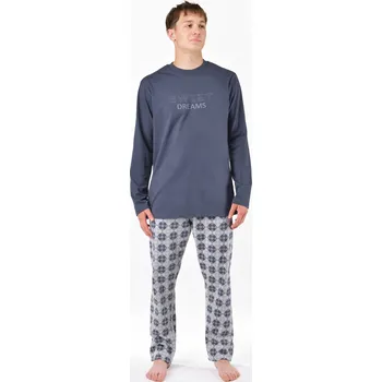 Pánská noční košile GINA 79205P Pyžamo dlouhé pánské Barva: Tm. šedá-Šedá, Velikost: M