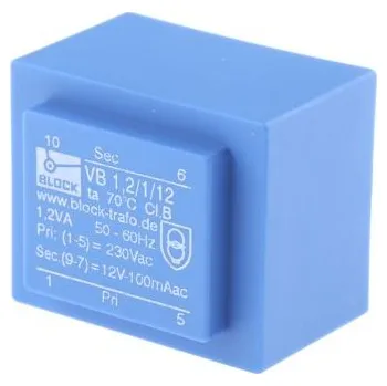 Transformátor Block Transformátor PCB, sekundární napětí: 12 V, počet výstupů: 1 Čep 57 procent 1.2 VA