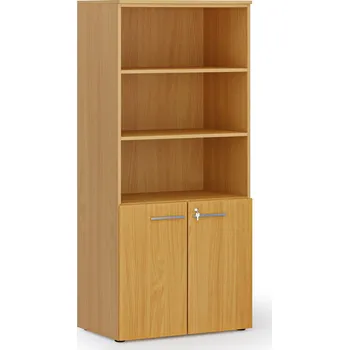 Kancelářská sestava Kombinovaná kancelářská skříň PRIMO WOOD, nízké dveře, 800 x 500 x 1781 mm, buk