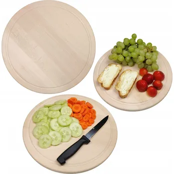 Kuchyňské prkénko DŘEVĚNÉ KRÁJECÍ PRKÉNKO NA ZELENINY A SERVÍROVÁNÍ - KULATÉ, 35 CM