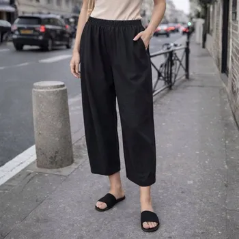 Dámské kalhoty Dámské černé volné kalhoty se širokými nohavicemi, guma v pase, italská móda, univerzální velikost