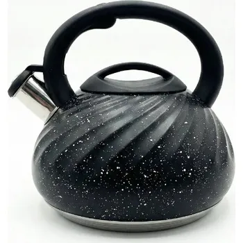 Varná konvice Konvice 3L na Plyn Indukci s Píšťalkou Vzhled Mramoru Černá