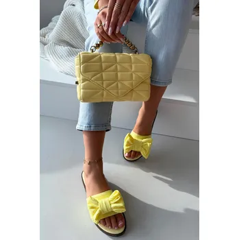 Dámské žabky Dámské pantofle na nízkém podpatku s mašlí Žluté Amivelle 39