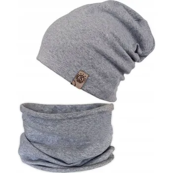 Čepice Tmavě šedá bavlněná souprava na jaro a podzim: ČEPICE + nákrčník, vel. 56-60