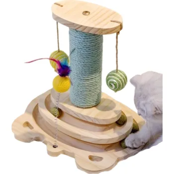 DRAPAK DLA KOTA DREWNIANA ZABAWKA INTERAKTIVNÍ ŠKRABADLO PRO KOČKY - TŘÍPATROVÉ, OTOČNÉ