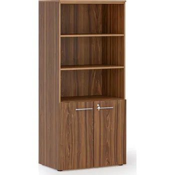 B2B Partner Kombinovaná kancelářská skříň PRIMO WOOD, nízké dveře, 800 x 500 x 1781 mm, ořech