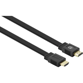 Audio kabel Manhattan HDMI kabel Zástrčka HDMI-A, Zástrčka HDMI-A 5.00 m černá 355636 4K UHD, dvoužilový stíněný, plochý, ploché provedení HDMI kabel