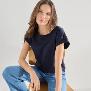 Dámské tričko Jednobarevné tričko s lodičkovým výstřihem krátkými rukávy nám.modrá 52