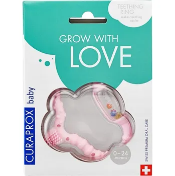 Kousátko Curaprox Baby Růžové s chrastítkem, měkké pro prořezávání zoubků 0-24m