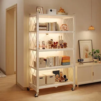 regál KOVOVÝ REGÁL S 5 POLIC, AUTOMATICKY SKLÁDACÍ, STOJAN NA KOLEČKÁCH, BÍLÝ