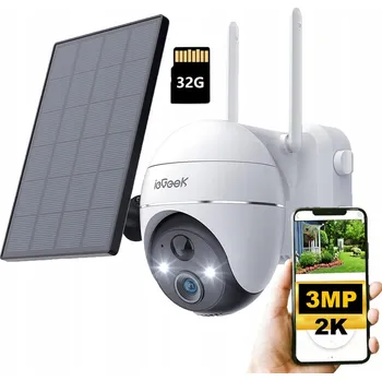 IP kamera Wifi Solární Kamera 3Mpx Chytrá Venkovní Otočná IP Bezdrátová S 32 GB