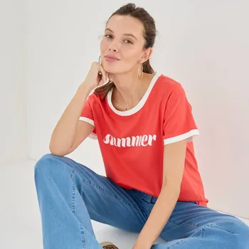 Dvoubarevné tričko s krátkými rukávy a potiskem červená/bílá 34/36