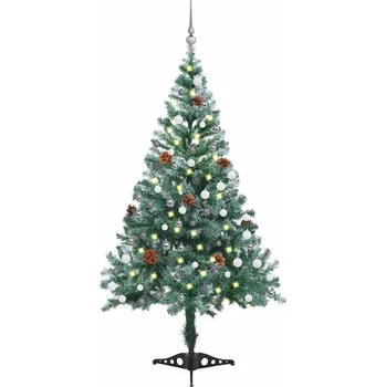 Vánoční stromek zahrada-XL Námrazou pokrytý vánoční stromek LED sada koulí a šišky 150 cm 3077699