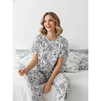 Dámská móda Sinsay - Dvoudílné pyžamo s květinovým a ptačím motivem - béžová - 376IH-02P - 376IH-02P-XS