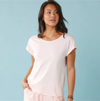 Jednobarevné tričko s krátkými rukávy, pro menší postavu růžová pudrová 50