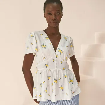 Halenka s květinovým 		potiskem režná/žlutá 40