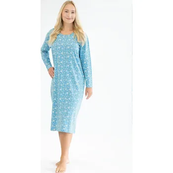 Dámská noční košile GINA 19163P Košilka noční dámská dlouhý rukáv Barva: Sv. tyrkysová-Bílá, Velikost: S