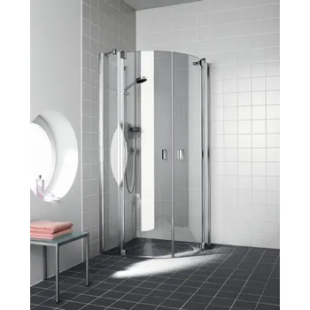 Čtvrtkruhový sprchový kout (kyvné dveře s pevnými poli) Kermi Raya RAP50 R500 stříbrný vysoký lesk, čiré ESG sklo 80 x 80 x 200 cm
