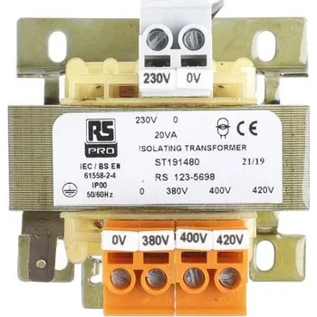 Transformátor Izolační transformátor 20VA, primární napětí: 380 V ac, 400 V ac, 420 V ac, sekundární napětí: 230V ac, Lišta DIN