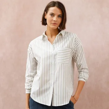 Dámská košile Dlouhá pruhovaná košile bílá/khaki 52