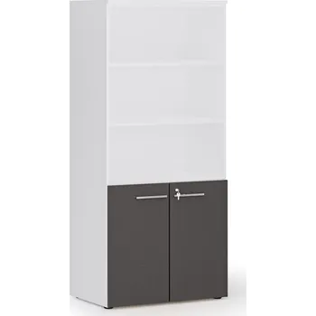 Kancelářská sestava Kombinovaná kancelářská skříň PRIMO WHITE, nízké dveře, 800 x 500 x 1781 mm, bílá/grafit