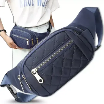 Kabelka Modrá prošívaná ledvinka R24 (Modrá prošívaná ledvinka R24 do pasu i přes rameno, voděodolná, 4 přihrádky, ideální do města, na výlety i každodenní nošení)