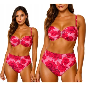 Dámské plavky Dvoudílné plavky Gabbiano ASHLEY s vysokým pasem, květinový vzor, velikost 44B/2XL (90B)