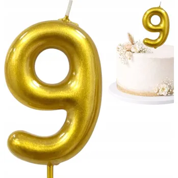 Dortová svíčka Narozeninová svíčka zlatá Číslice 9 GLAMOUR dekorace na dort