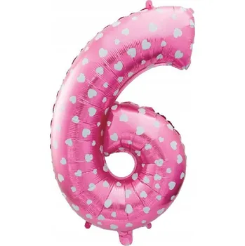 Balónek Fóliový balónek, číslice 6, 64 cm, růžový, srdíčka