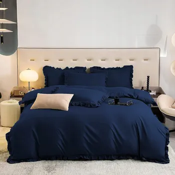 Povlečení Povlečení s Falbankou 160x200 Modrá Ložnice Elegantní Premium