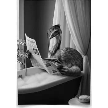 Obraz Plakát Pštros ve vaně 50x70 bez rámu 50 x 70 cm