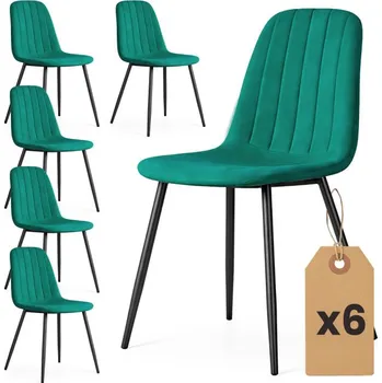 Jídelní židle Sada šesti jídelních židlí LUMO sametové, lahvově zelené / černé nohy (6 ks)