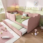 Čalouněná dětská postel Rozkládací pohovka 90x190 s výsuvnou postelí růžová