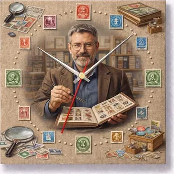 Hodiny Hodiny z vlastní fotografie – známky - 20x20 cm / Plast / Karikatura