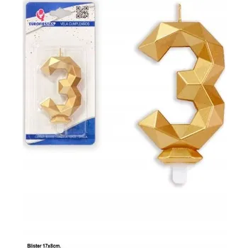 Dortová svíčka Elegantní Zlatá narozeninová svíčka Číslice 3 na dort