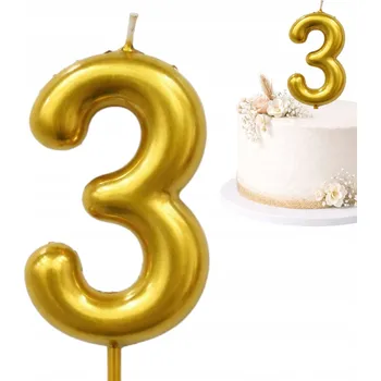 Dortová svíčka Narozeninová svíčka zlatá Číslice 3 GLAMOUR dekorace na dort