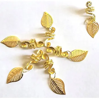 Dětské navlékací korálky Korálky do vlasů na copánky Zlaté ozdoby na kroužku 6 ks - Listy